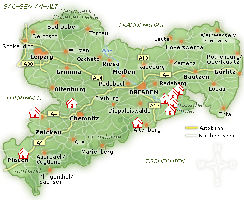 Karte Hotels Sachsen
